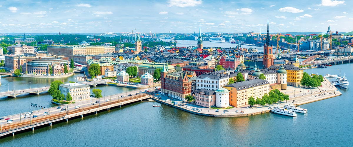 An aerial view over Gamla Stan in Stockholm, Sweden